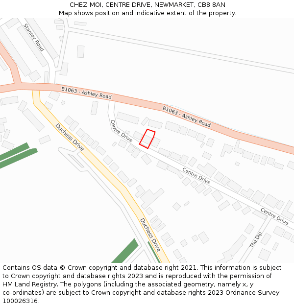 CHEZ MOI, CENTRE DRIVE, NEWMARKET, CB8 8AN: Location map and indicative extent of plot