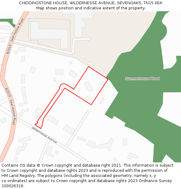 CHIDDINGSTONE HOUSE, WILDERNESSE AVENUE, SEVENOAKS, TN15 0EA: Location map and indicative extent of plot