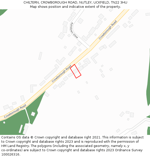 CHILTERN, CROWBOROUGH ROAD, NUTLEY, UCKFIELD, TN22 3HU: Location map and indicative extent of plot