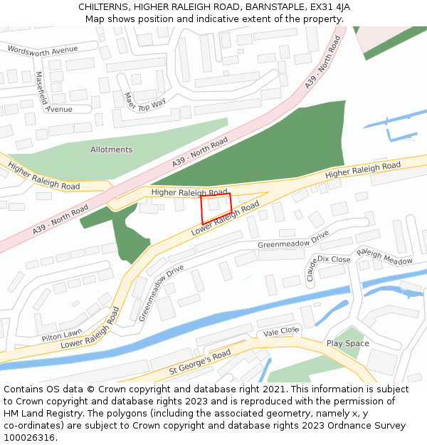 CHILTERNS, HIGHER RALEIGH ROAD, BARNSTAPLE, EX31 4JA: Location map and indicative extent of plot