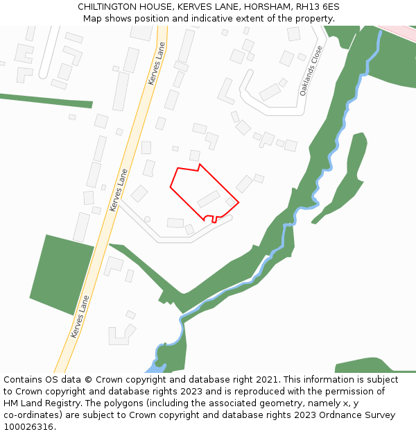 CHILTINGTON HOUSE, KERVES LANE, HORSHAM, RH13 6ES: Location map and indicative extent of plot