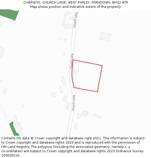 CHIMNEYS, CHURCH LANE, WEST PARLEY, FERNDOWN, BH22 8TR: Location map and indicative extent of plot