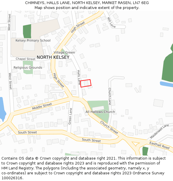 CHIMNEYS, HALLS LANE, NORTH KELSEY, MARKET RASEN, LN7 6EG: Location map and indicative extent of plot