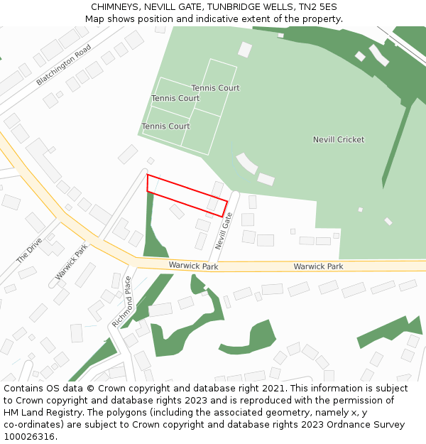 CHIMNEYS, NEVILL GATE, TUNBRIDGE WELLS, TN2 5ES: Location map and indicative extent of plot