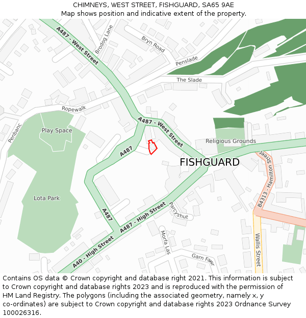 CHIMNEYS, WEST STREET, FISHGUARD, SA65 9AE: Location map and indicative extent of plot