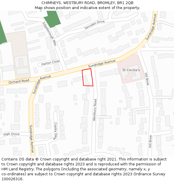 CHIMNEYS, WESTBURY ROAD, BROMLEY, BR1 2QB: Location map and indicative extent of plot