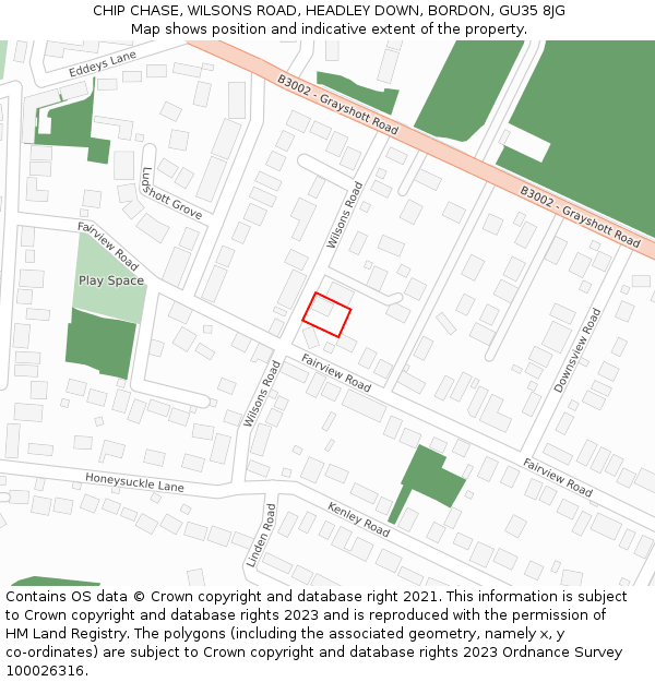 CHIP CHASE, WILSONS ROAD, HEADLEY DOWN, BORDON, GU35 8JG: Location map and indicative extent of plot