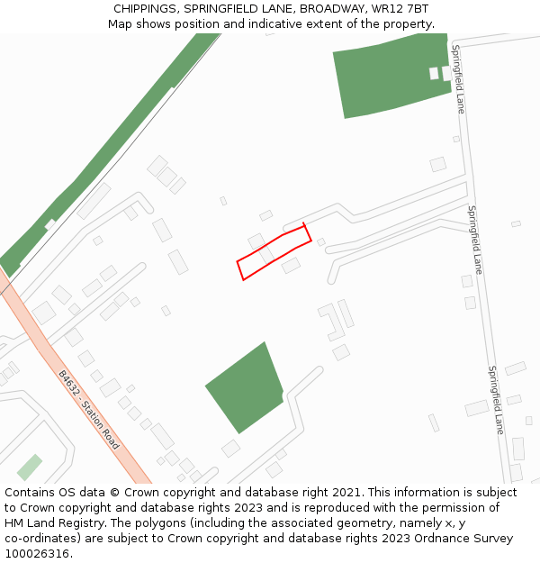 CHIPPINGS, SPRINGFIELD LANE, BROADWAY, WR12 7BT: Location map and indicative extent of plot