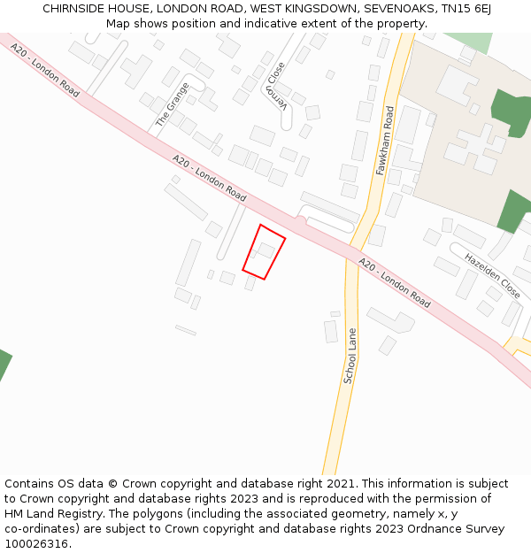 CHIRNSIDE HOUSE, LONDON ROAD, WEST KINGSDOWN, SEVENOAKS, TN15 6EJ: Location map and indicative extent of plot