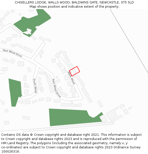 CHISELLERS LODGE, WALLS WOOD, BALDWINS GATE, NEWCASTLE, ST5 5LD: Location map and indicative extent of plot