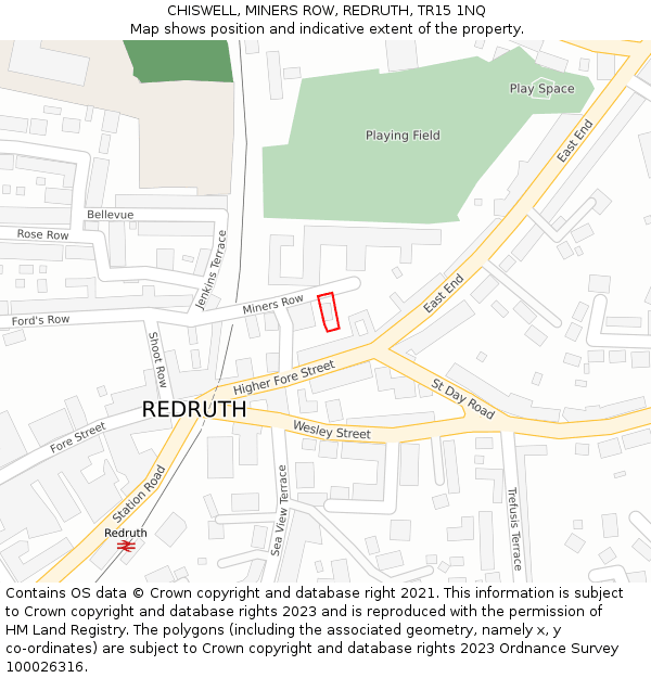 CHISWELL, MINERS ROW, REDRUTH, TR15 1NQ: Location map and indicative extent of plot