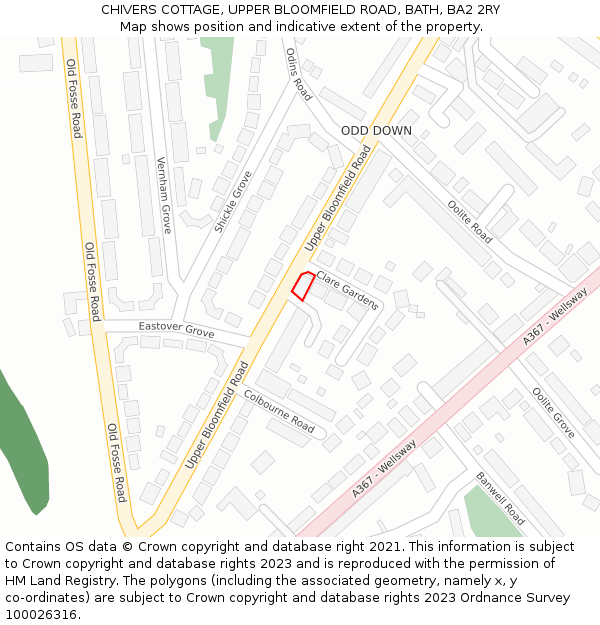 CHIVERS COTTAGE, UPPER BLOOMFIELD ROAD, BATH, BA2 2RY: Location map and indicative extent of plot