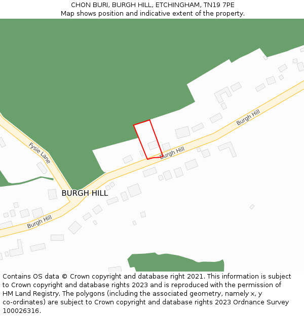 CHON BURI, BURGH HILL, ETCHINGHAM, TN19 7PE: Location map and indicative extent of plot