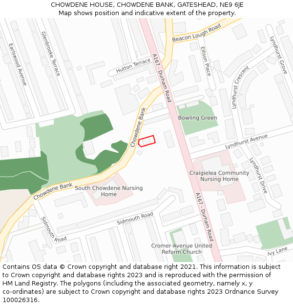 CHOWDENE HOUSE, CHOWDENE BANK, GATESHEAD, NE9 6JE: Location map and indicative extent of plot