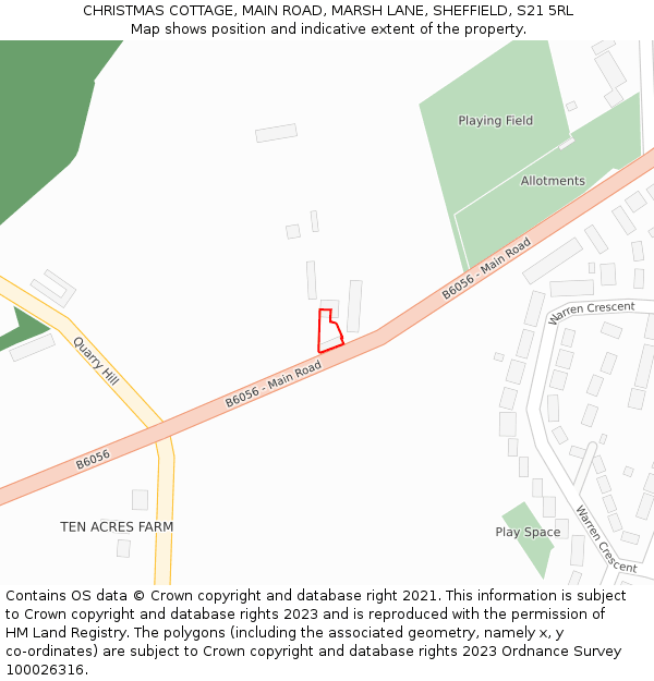 CHRISTMAS COTTAGE, MAIN ROAD, MARSH LANE, SHEFFIELD, S21 5RL: Location map and indicative extent of plot
