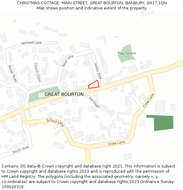 CHRISTMAS COTTAGE, MAIN STREET, GREAT BOURTON, BANBURY, OX17 1QN: Location map and indicative extent of plot