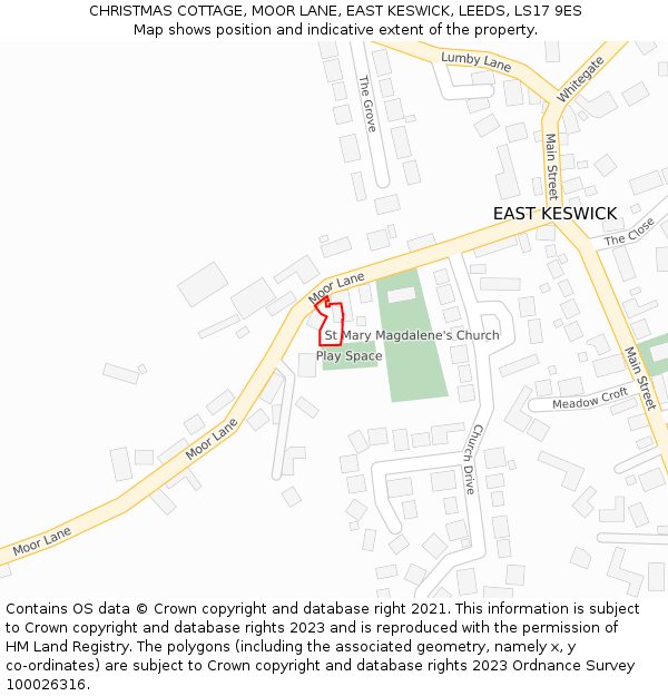 CHRISTMAS COTTAGE, MOOR LANE, EAST KESWICK, LEEDS, LS17 9ES: Location map and indicative extent of plot