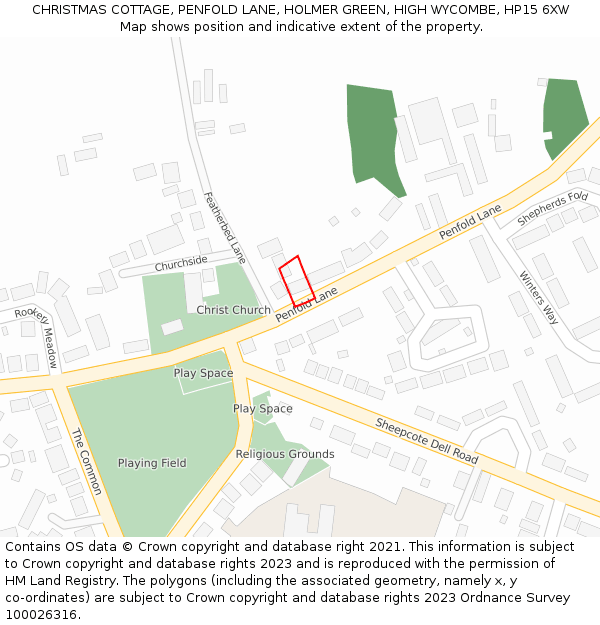 CHRISTMAS COTTAGE, PENFOLD LANE, HOLMER GREEN, HIGH WYCOMBE, HP15 6XW: Location map and indicative extent of plot
