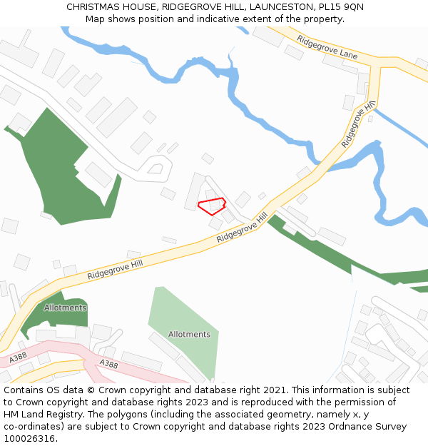 CHRISTMAS HOUSE, RIDGEGROVE HILL, LAUNCESTON, PL15 9QN: Location map and indicative extent of plot