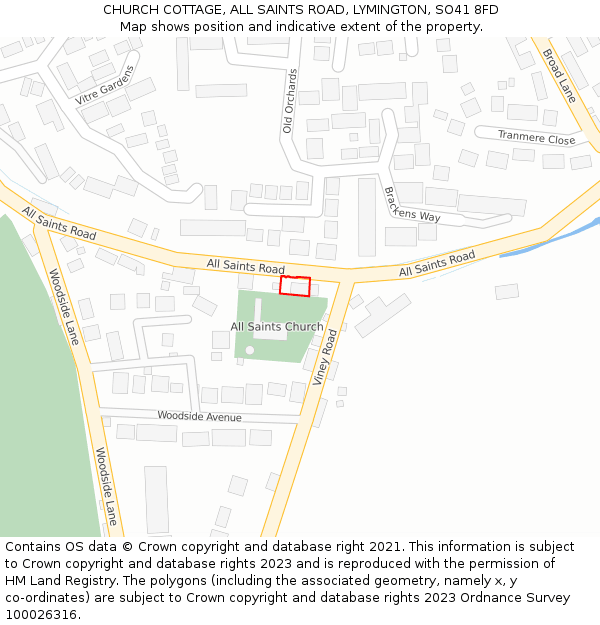 CHURCH COTTAGE, ALL SAINTS ROAD, LYMINGTON, SO41 8FD: Location map and indicative extent of plot