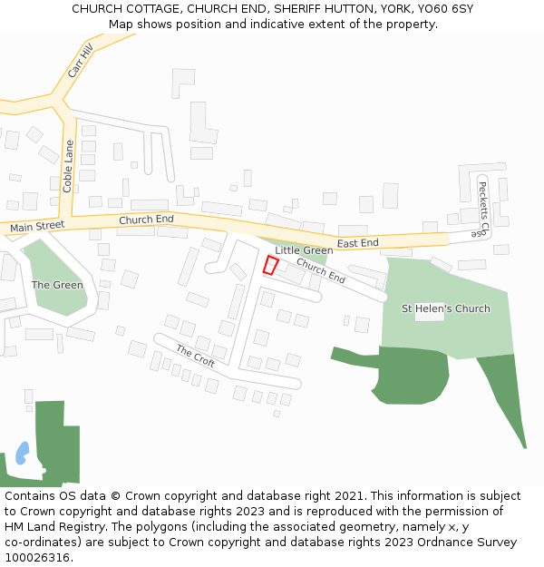 CHURCH COTTAGE, CHURCH END, SHERIFF HUTTON, YORK, YO60 6SY: Location map and indicative extent of plot