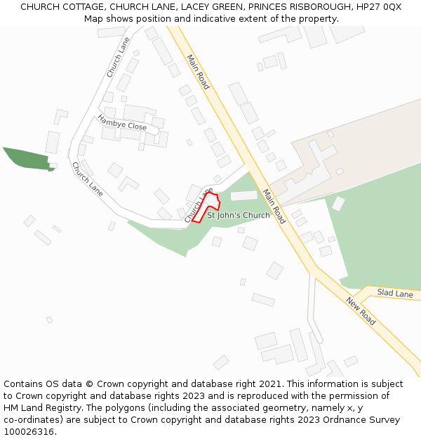 CHURCH COTTAGE, CHURCH LANE, LACEY GREEN, PRINCES RISBOROUGH, HP27 0QX: Location map and indicative extent of plot