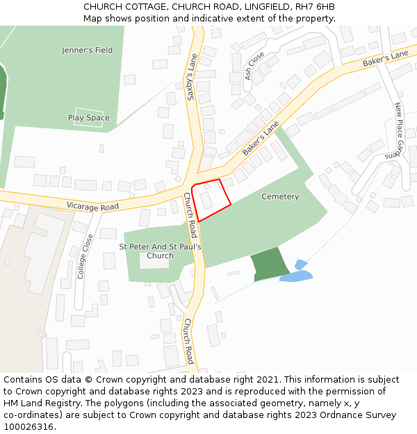 CHURCH COTTAGE, CHURCH ROAD, LINGFIELD, RH7 6HB: Location map and indicative extent of plot