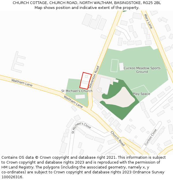 CHURCH COTTAGE, CHURCH ROAD, NORTH WALTHAM, BASINGSTOKE, RG25 2BL: Location map and indicative extent of plot