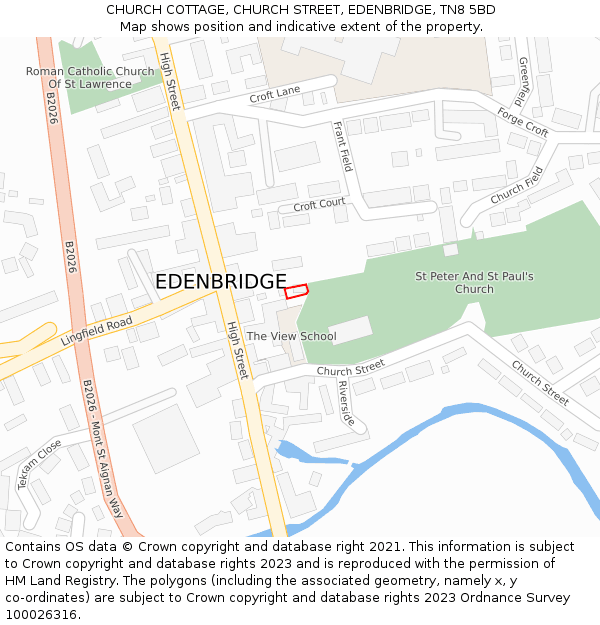 CHURCH COTTAGE, CHURCH STREET, EDENBRIDGE, TN8 5BD: Location map and indicative extent of plot