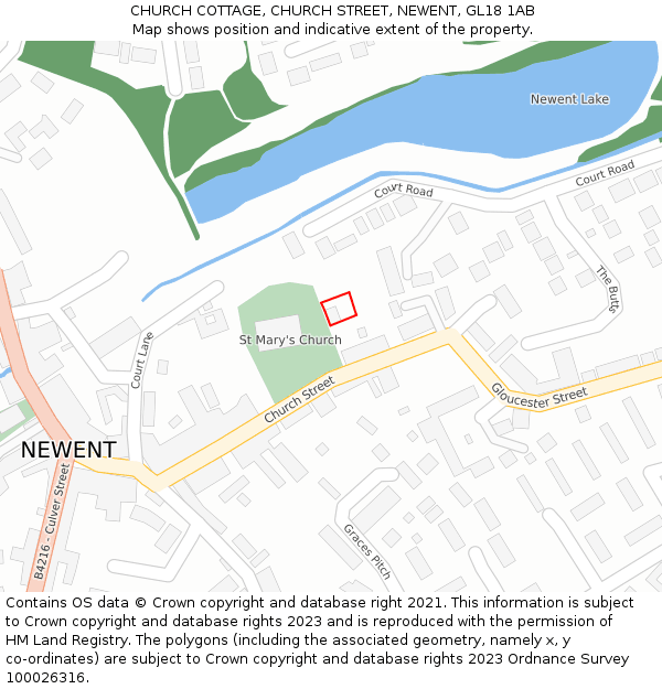 CHURCH COTTAGE, CHURCH STREET, NEWENT, GL18 1AB: Location map and indicative extent of plot