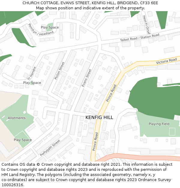 CHURCH COTTAGE, EVANS STREET, KENFIG HILL, BRIDGEND, CF33 6EE: Location map and indicative extent of plot