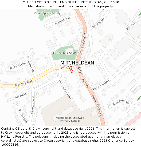 CHURCH COTTAGE, MILL END STREET, MITCHELDEAN, GL17 0HP: Location map and indicative extent of plot