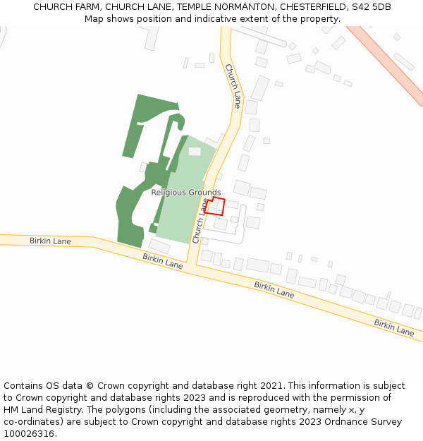 CHURCH FARM, CHURCH LANE, TEMPLE NORMANTON, CHESTERFIELD, S42 5DB: Location map and indicative extent of plot