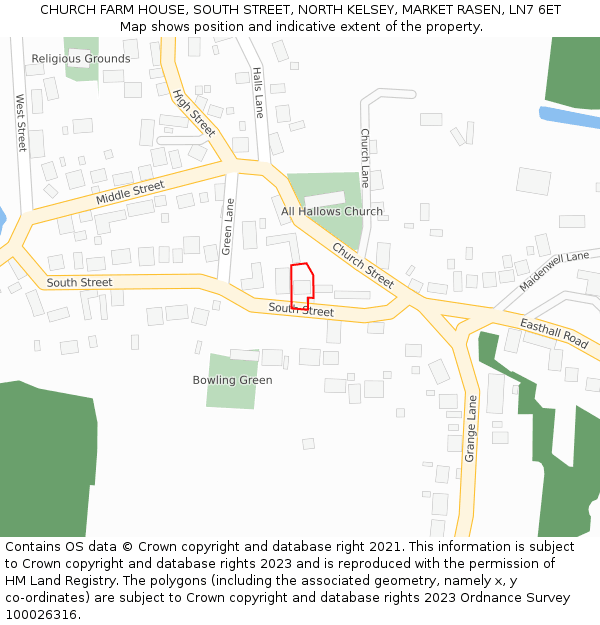 CHURCH FARM HOUSE, SOUTH STREET, NORTH KELSEY, MARKET RASEN, LN7 6ET: Location map and indicative extent of plot