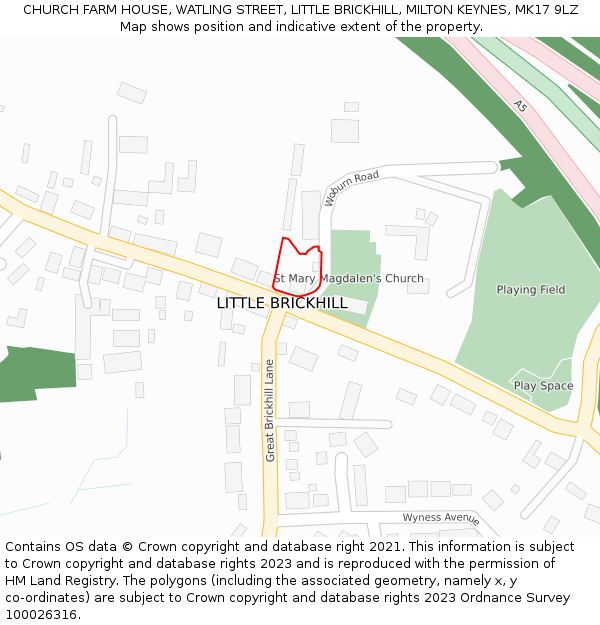 CHURCH FARM HOUSE, WATLING STREET, LITTLE BRICKHILL, MILTON KEYNES, MK17 9LZ: Location map and indicative extent of plot