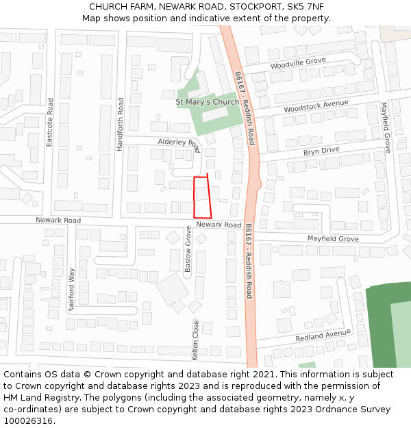 CHURCH FARM, NEWARK ROAD, STOCKPORT, SK5 7NF: Location map and indicative extent of plot