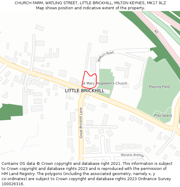 CHURCH FARM, WATLING STREET, LITTLE BRICKHILL, MILTON KEYNES, MK17 9LZ: Location map and indicative extent of plot