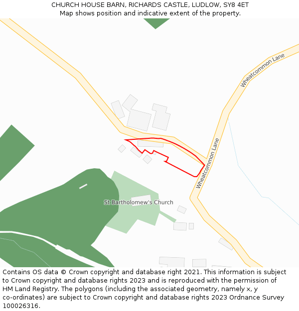 CHURCH HOUSE BARN, RICHARDS CASTLE, LUDLOW, SY8 4ET: Location map and indicative extent of plot