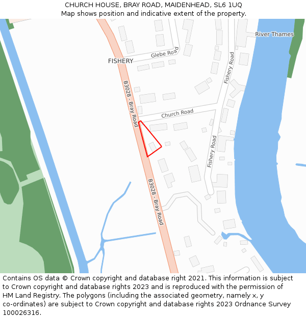 CHURCH HOUSE, BRAY ROAD, MAIDENHEAD, SL6 1UQ: Location map and indicative extent of plot