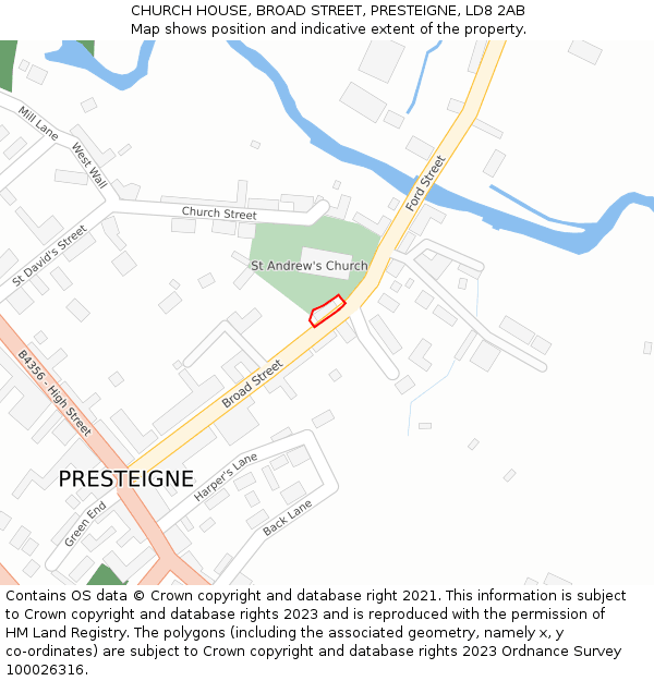 CHURCH HOUSE, BROAD STREET, PRESTEIGNE, LD8 2AB: Location map and indicative extent of plot