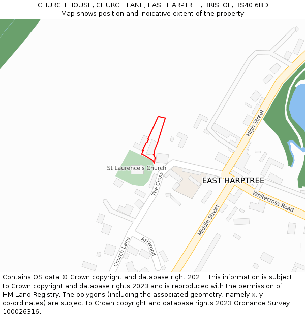 CHURCH HOUSE, CHURCH LANE, EAST HARPTREE, BRISTOL, BS40 6BD: Location map and indicative extent of plot