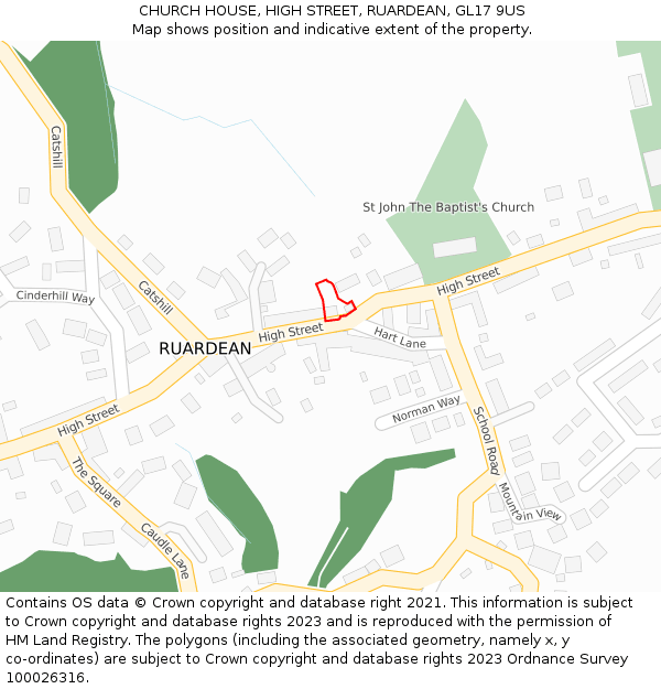 CHURCH HOUSE, HIGH STREET, RUARDEAN, GL17 9US: Location map and indicative extent of plot
