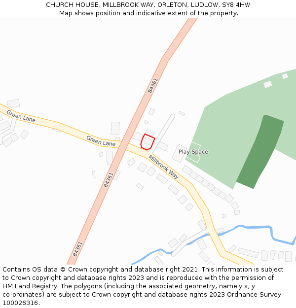 CHURCH HOUSE, MILLBROOK WAY, ORLETON, LUDLOW, SY8 4HW: Location map and indicative extent of plot