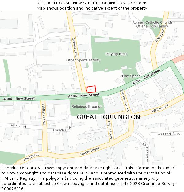 CHURCH HOUSE, NEW STREET, TORRINGTON, EX38 8BN: Location map and indicative extent of plot