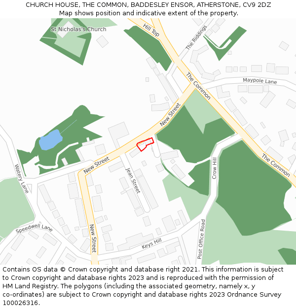 CHURCH HOUSE, THE COMMON, BADDESLEY ENSOR, ATHERSTONE, CV9 2DZ: Location map and indicative extent of plot