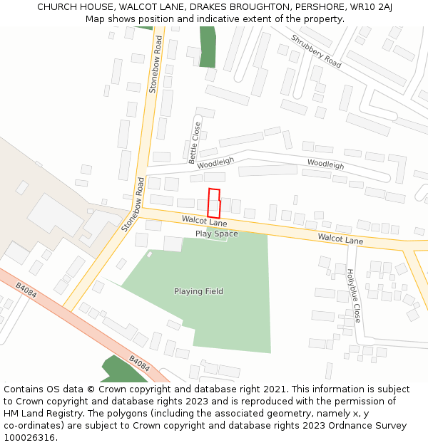 CHURCH HOUSE, WALCOT LANE, DRAKES BROUGHTON, PERSHORE, WR10 2AJ: Location map and indicative extent of plot