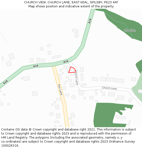 CHURCH VIEW, CHURCH LANE, EAST KEAL, SPILSBY, PE23 4AT: Location map and indicative extent of plot