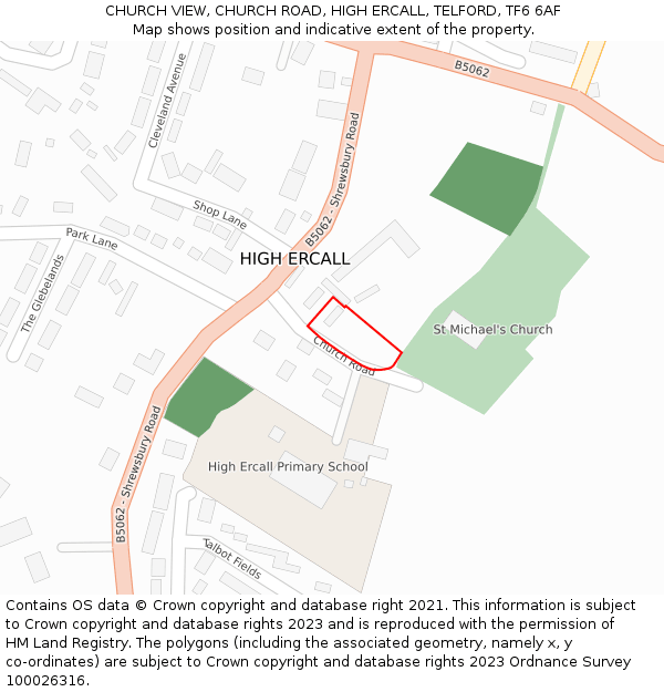 CHURCH VIEW, CHURCH ROAD, HIGH ERCALL, TELFORD, TF6 6AF: Location map and indicative extent of plot