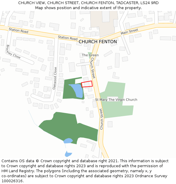 CHURCH VIEW, CHURCH STREET, CHURCH FENTON, TADCASTER, LS24 9RD: Location map and indicative extent of plot