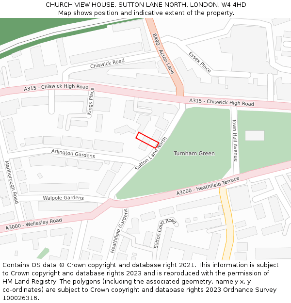 CHURCH VIEW HOUSE, SUTTON LANE NORTH, LONDON, W4 4HD: Location map and indicative extent of plot